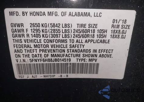 2018 Honda Pilot Ex-L from USA, damaged, VIN 5FNYF6H88JB014519